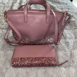 Kate Spade Pink Glitter Satchel and Wallet